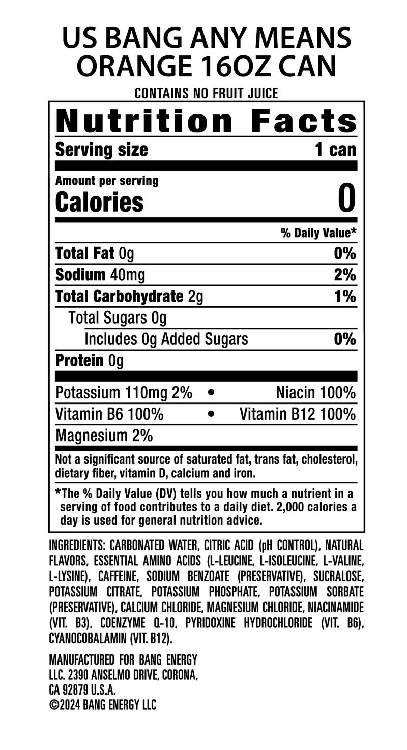 Bang Energy Any Means Orange, Zero Sugar Energy Drink, 16-Ounce (Pack of 12) - Image 2